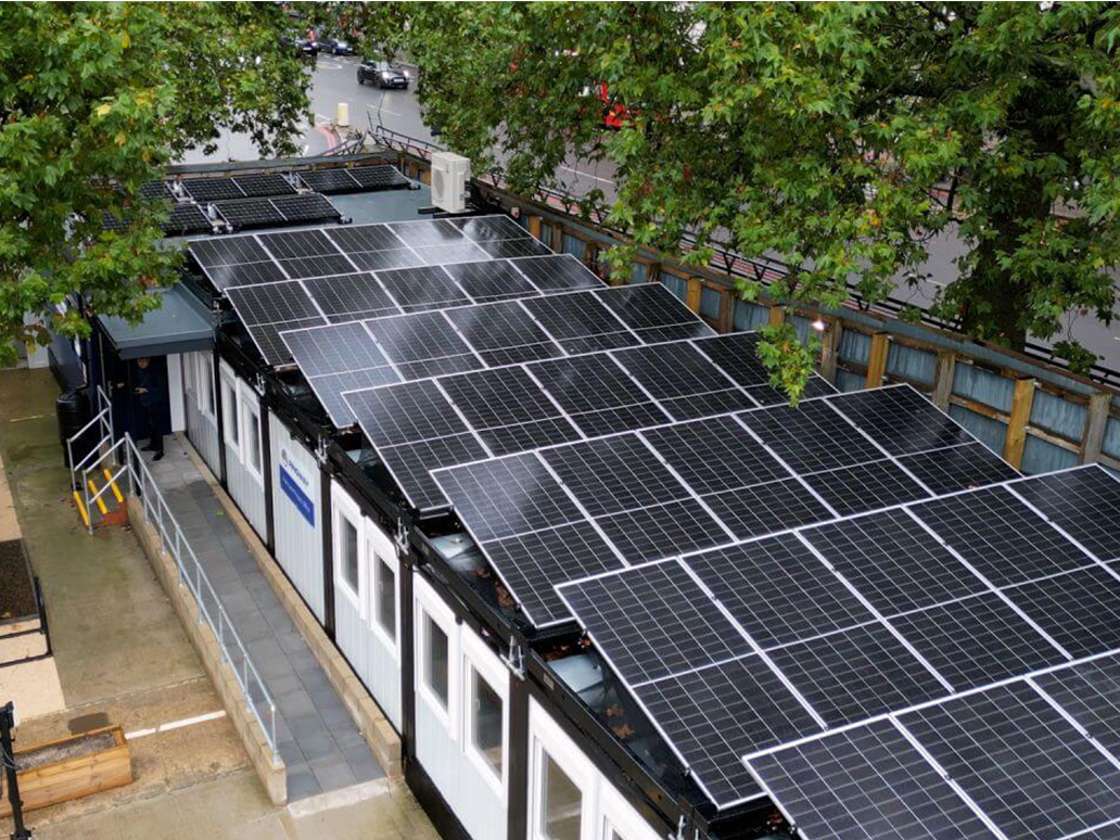 Plug-and-play solar container powering off-grid construction equipment.