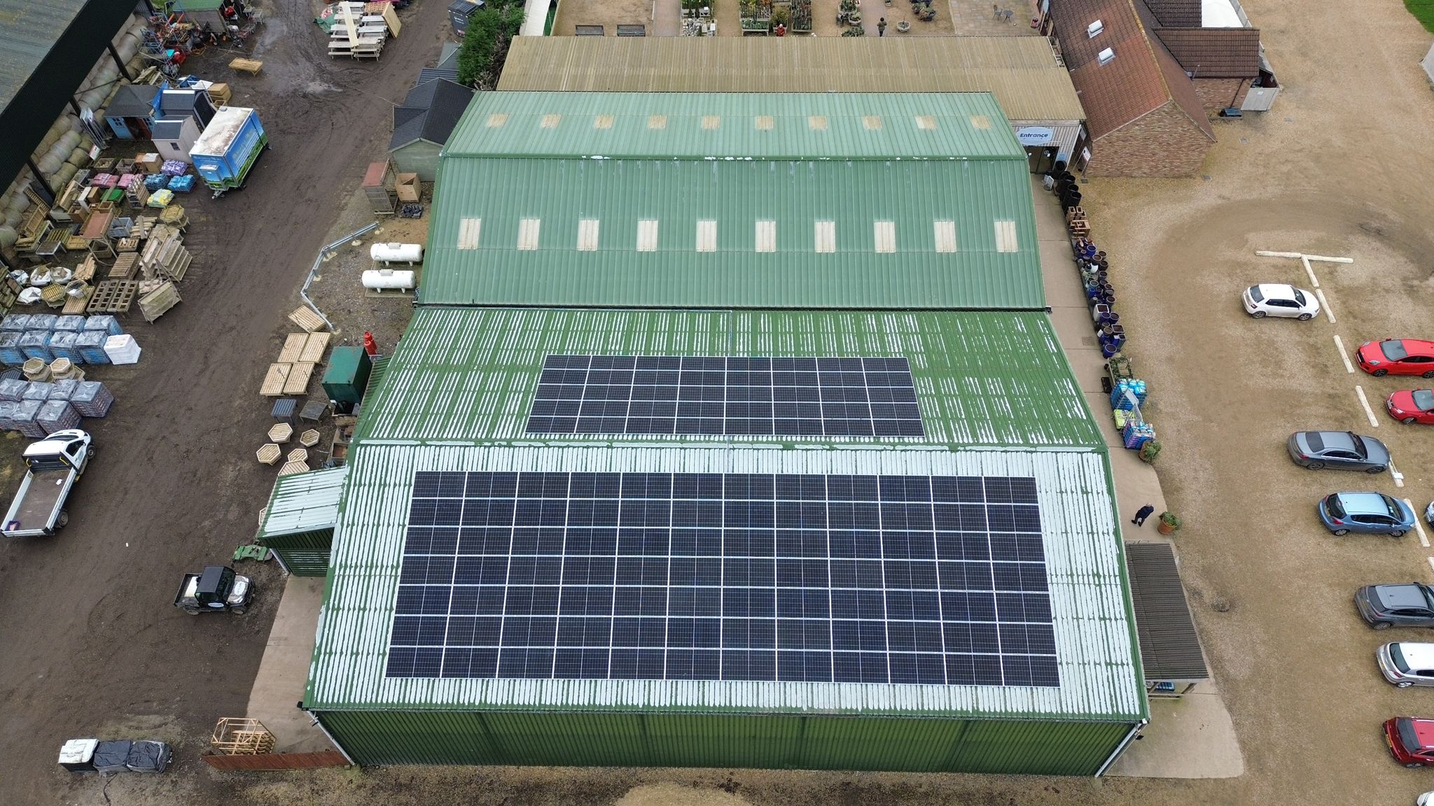 Solar panels supporting energy use at Skylark Garden Centre.